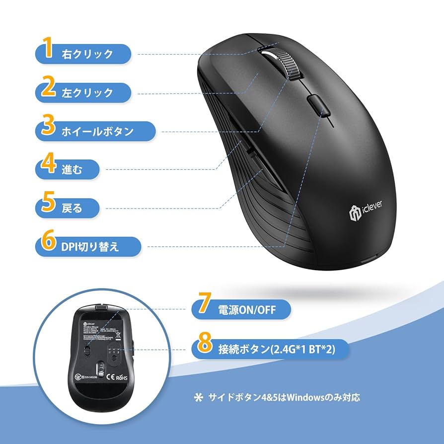iclever ワイヤレスマウス ブラック Amazon | iClever マウス bluetooth ワイヤレスマウス 無線